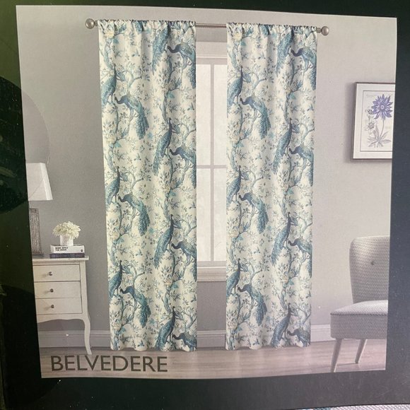 🆕 LAURA ASHLEY 38"x84” Belvedere Aqua Peacock Pole Top Curtain Window Panel - Picture 1 of 9